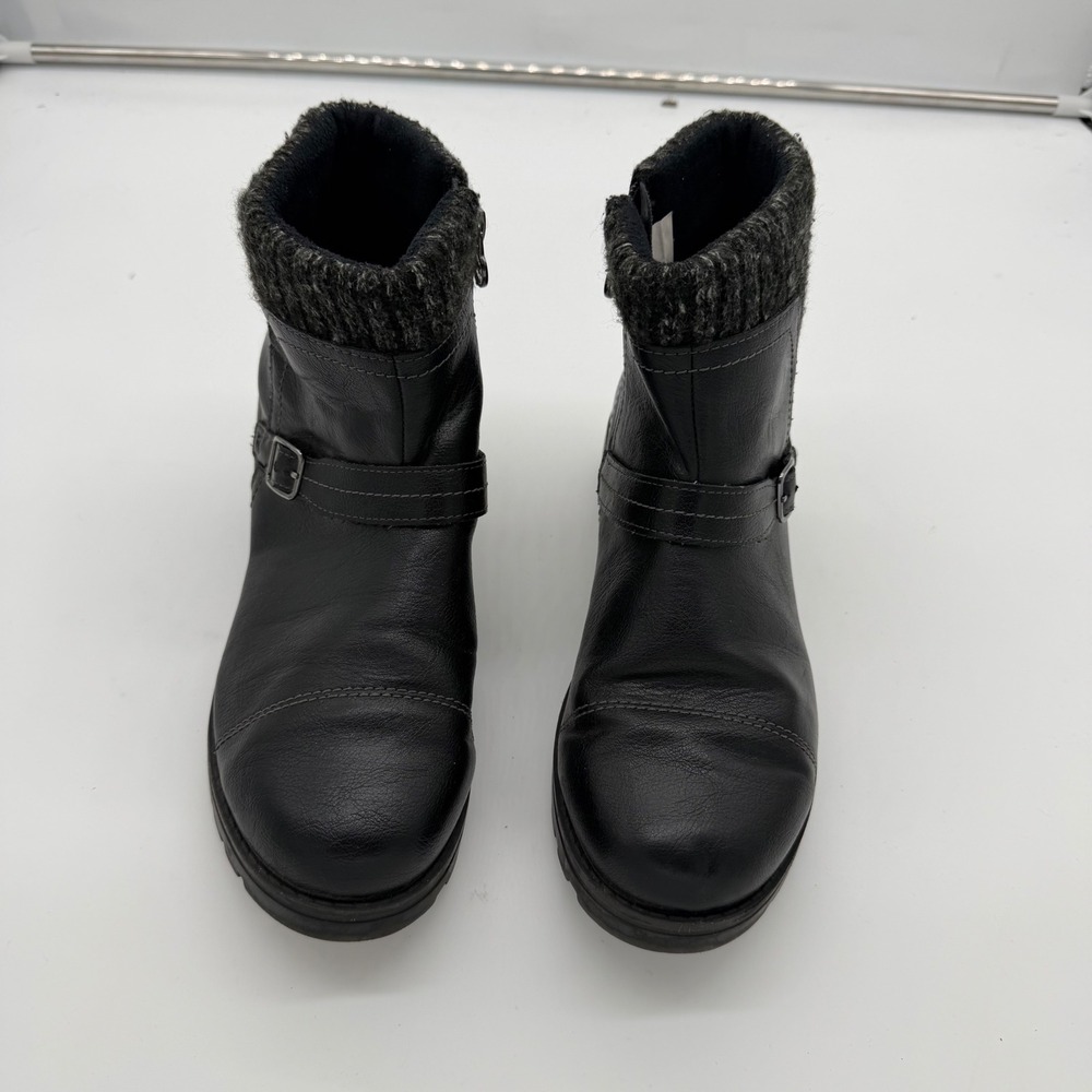 J Sport by Jambu Violet Black Knit Cuff Ankle‎ Boots S5VLT01 Womens 9M Lug Sole